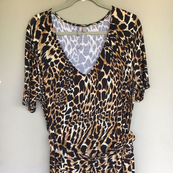 ASOS DESIGN Dress Womens 12 Brown Animal Print Maxi V Neck Short Sleeve Mob Wife - Picture 7 of 12